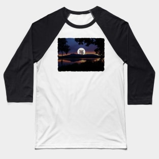 Wolf In Moon Rustic Lake Scene Baseball T-Shirt